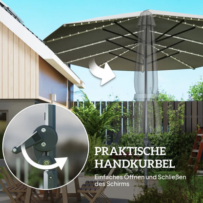 Dubbele Parasol – Grote Parasol – Tuinparasol – Balkonparasol – Aluminium Frame – UPF 50+ Bescherming – Ingebouwde Solar LED's