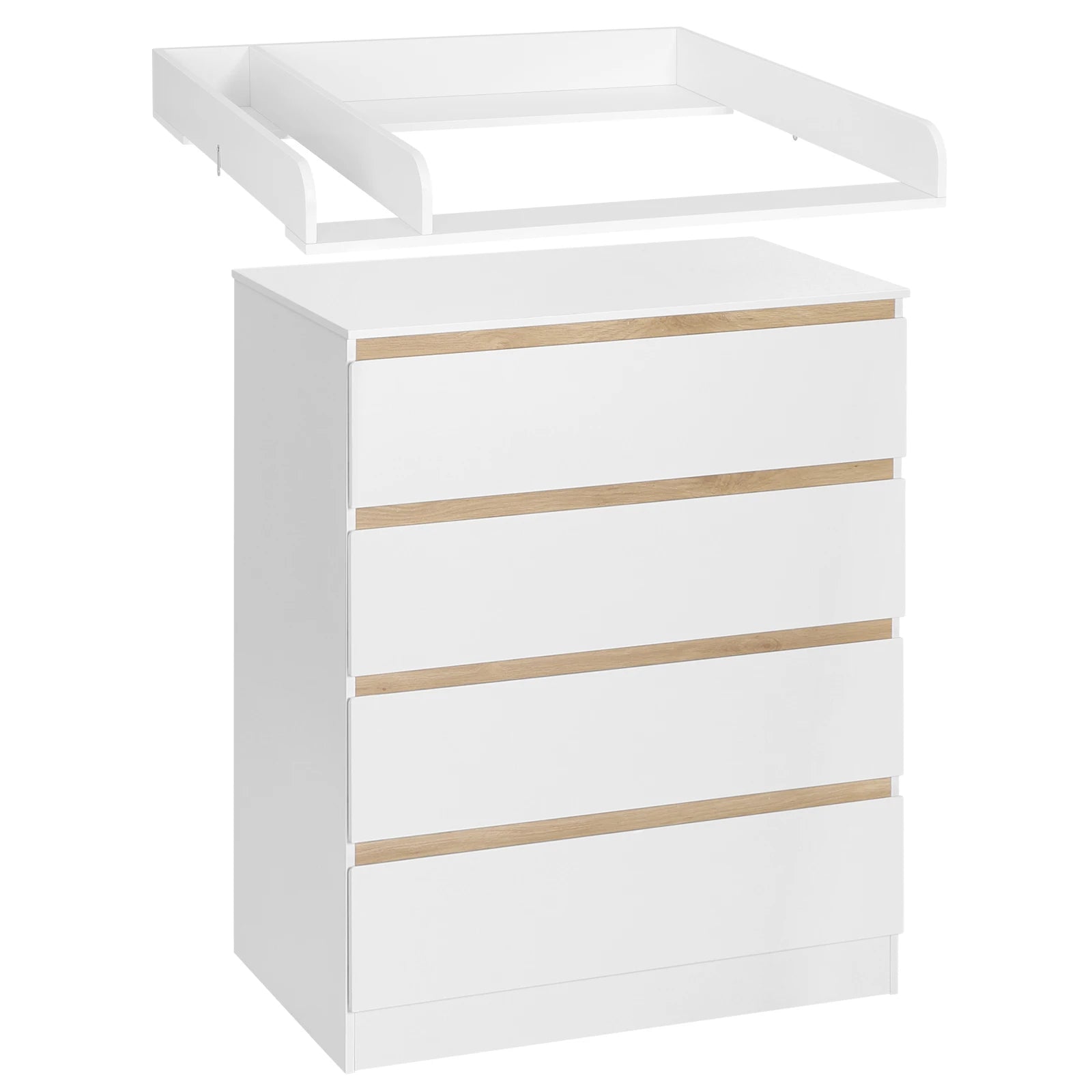 Ladekast - Commode - Opbergkast - met Verwijderbare Verschoontafel – 4 Grote Lades – 80x75x109,2 cm – Babykast voor Kinderkamer - Wit - QUORE