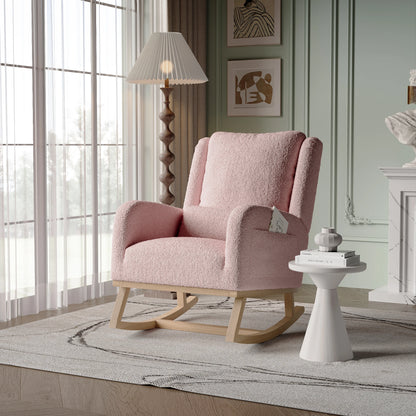 Schommelstoel – Schommelstoelen – Fauteuil – Relaxstoel – Voedingsstoel – Zachte Teddy Fleece Bekleding – Stevig Houten Frame - QUORE