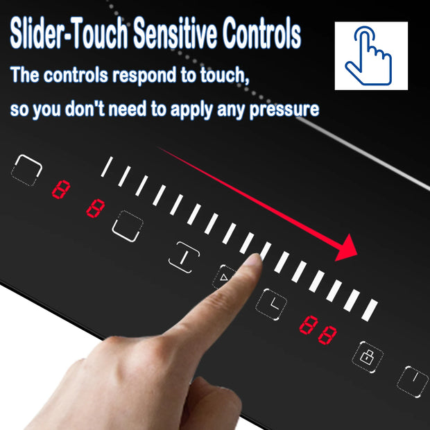 Inductie kookplaat - Induction Hob - Induction Cook Top - Inductie Fornuis - Elektrische Brander - 2 branders - 3500W - 12'' inbouw inductiekookplaat - met gecombineerde zone - Veiligheidsslot - Timer - Pauze - Zwart