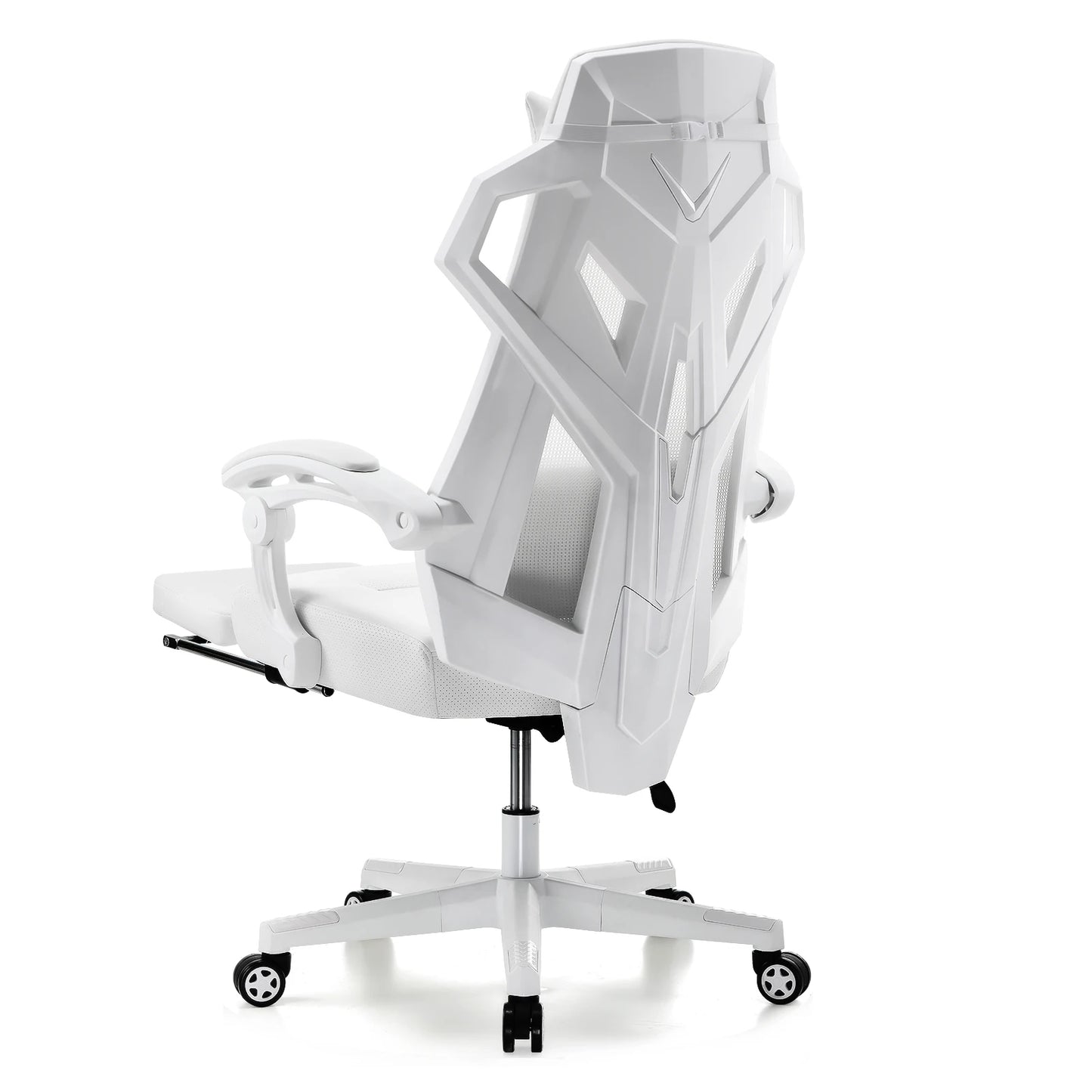 Gaming Stoel – Ergonomische Bureaustoel – Comfortabele Stoel – Mesh Rugleuning – Verstelbare Zithoogte – 150 Kg Belastbaar - 52 x 65 x 132 cm - Wit - QUORE