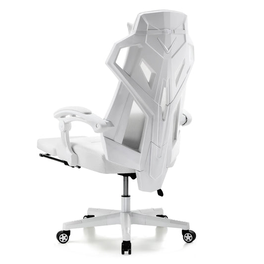 Gaming Stoel – Ergonomische Bureaustoel – Comfortabele Stoel – Mesh Rugleuning – Verstelbare Zithoogte – 150 Kg Belastbaar - 52 x 65 x 132 cm - Wit - QUORE