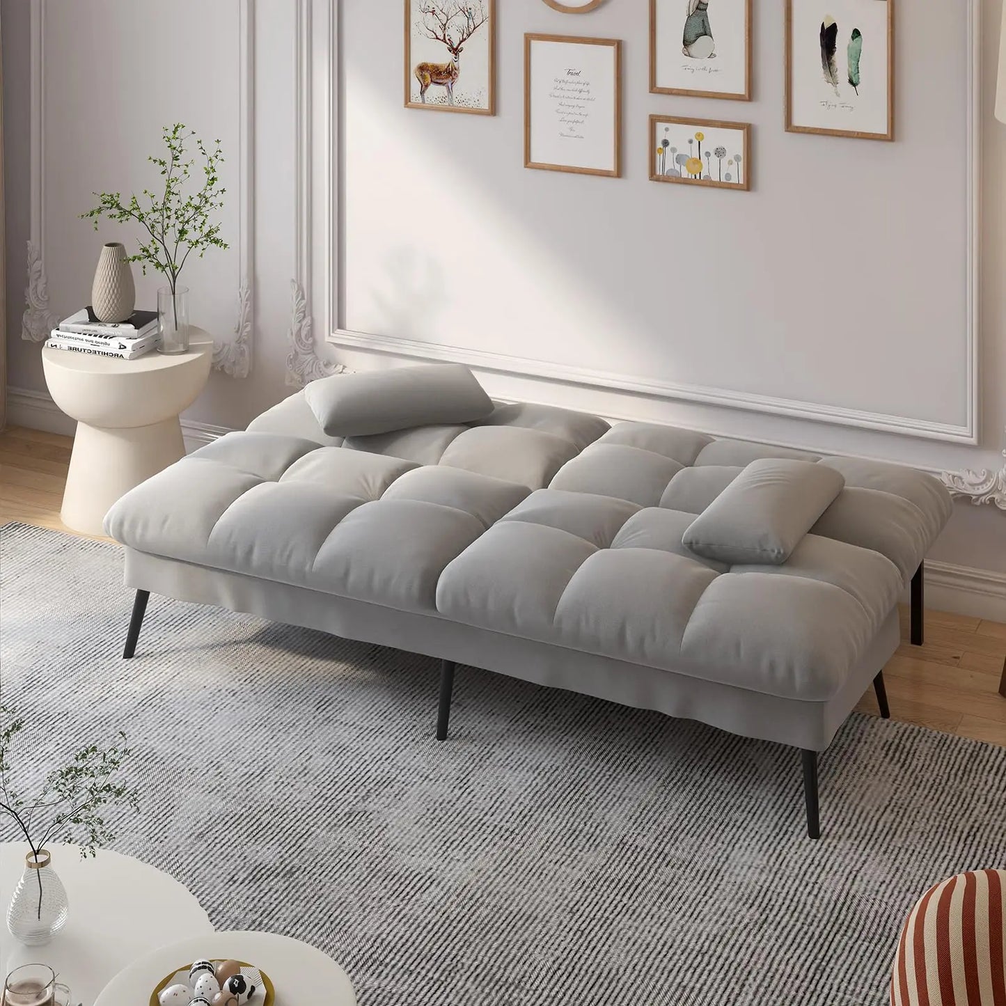 Hoekbank Met Slaapfunctie – 3-Zitsbank – Slaapbank – Loungebank – Verstelbare Rugleuning – Katoenen Fluweel – Metalen Frame - Diepblauw