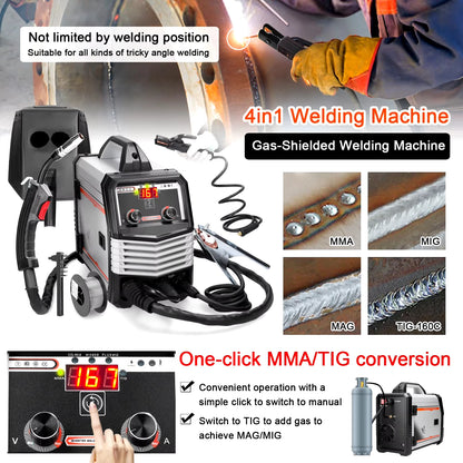 Elektrode Lasmachine - Lasmachine - Elektrische Lasser - Lasapparaat - Digitaal Inverter Lassen - 4-in-1 - MIG - MMA - MAG - TIG-160C - IGBT - Automatische Draadaanvoer - Multifunctionele Gasschild