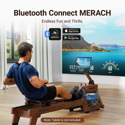Houten Waterroeimachine – Roeitrainer – Fitnessapparaat – Cardio Rower – Home Gym Roeier – FSC Houtframe – Waterweerstand Met Bluetooth Monitor