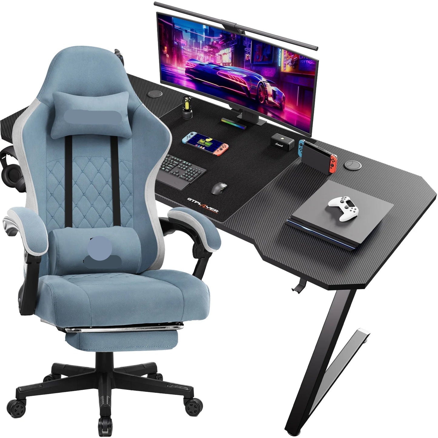 Gamingtafel – Game Bureau – Computertafel – Gaming Desk – Gaming Set – Verstelbare Stoel – Stevig Metalen Frame