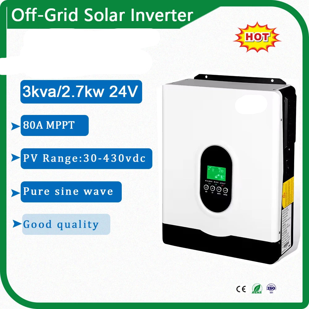 Solar Inverter – Off-Grid Omvormer – Zonne-energie Converter – MPPT Lader – 3000VA Vermogen – Pure Sinusgolf