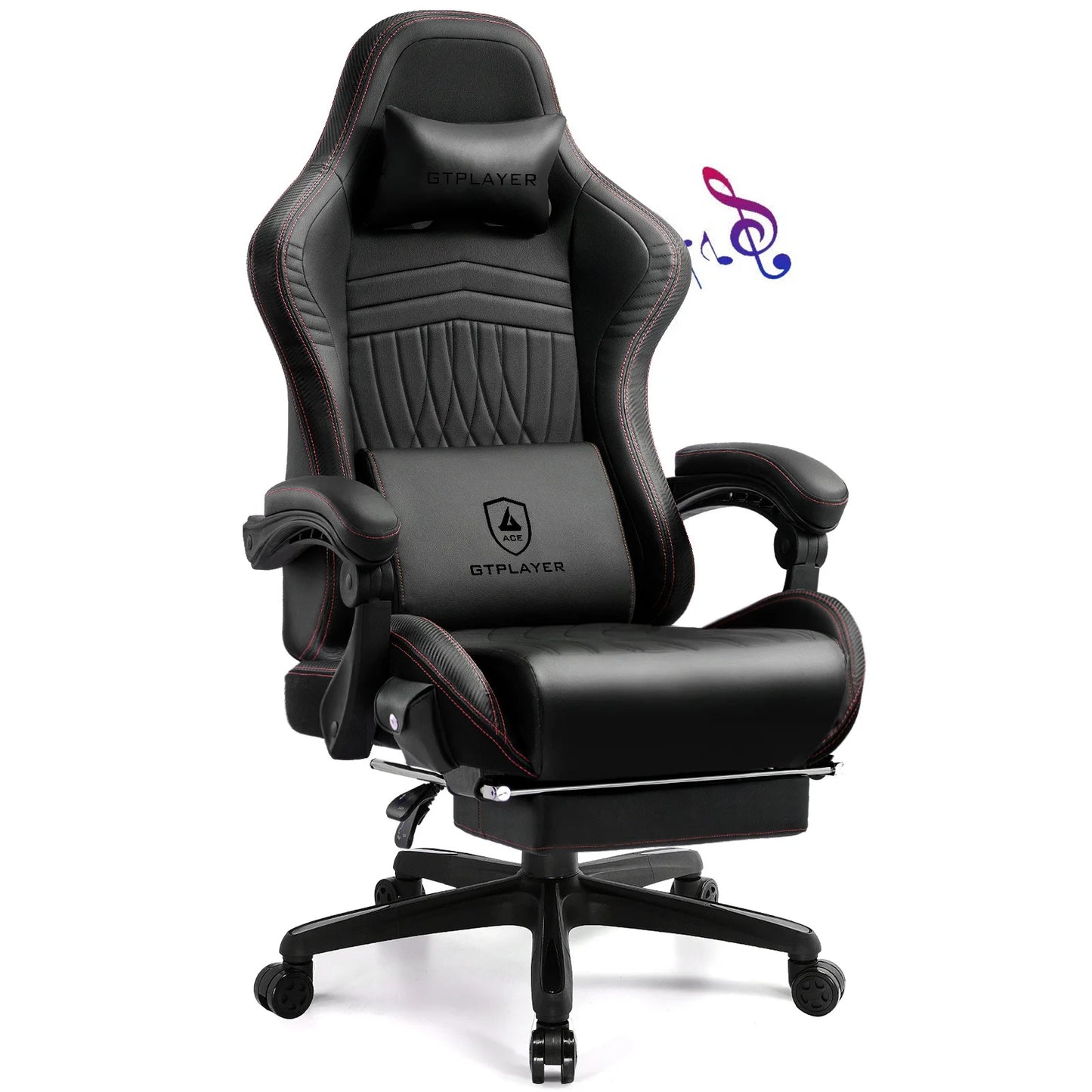 Gamingstoel – Bureaustoel – Gamestoel – Draaistoel – Bureaufauteuil – Rood – Ingebouwde Speakers – Verstelbare Voetsteun en Rugleuning - QUORE