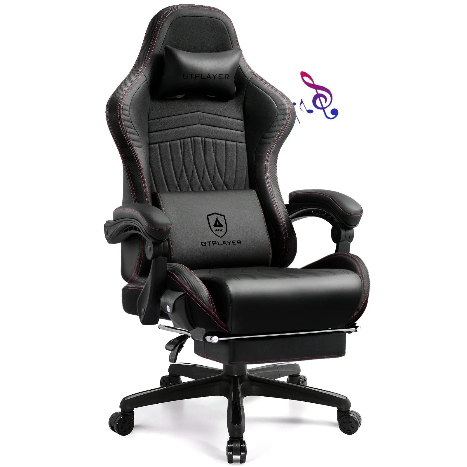 Gamingstoel – Bureaustoel – Gamestoel – Draaistoel – Bureaufauteuil – Rood – Ingebouwde Speakers – Verstelbare Voetsteun en Rugleuning - QUORE