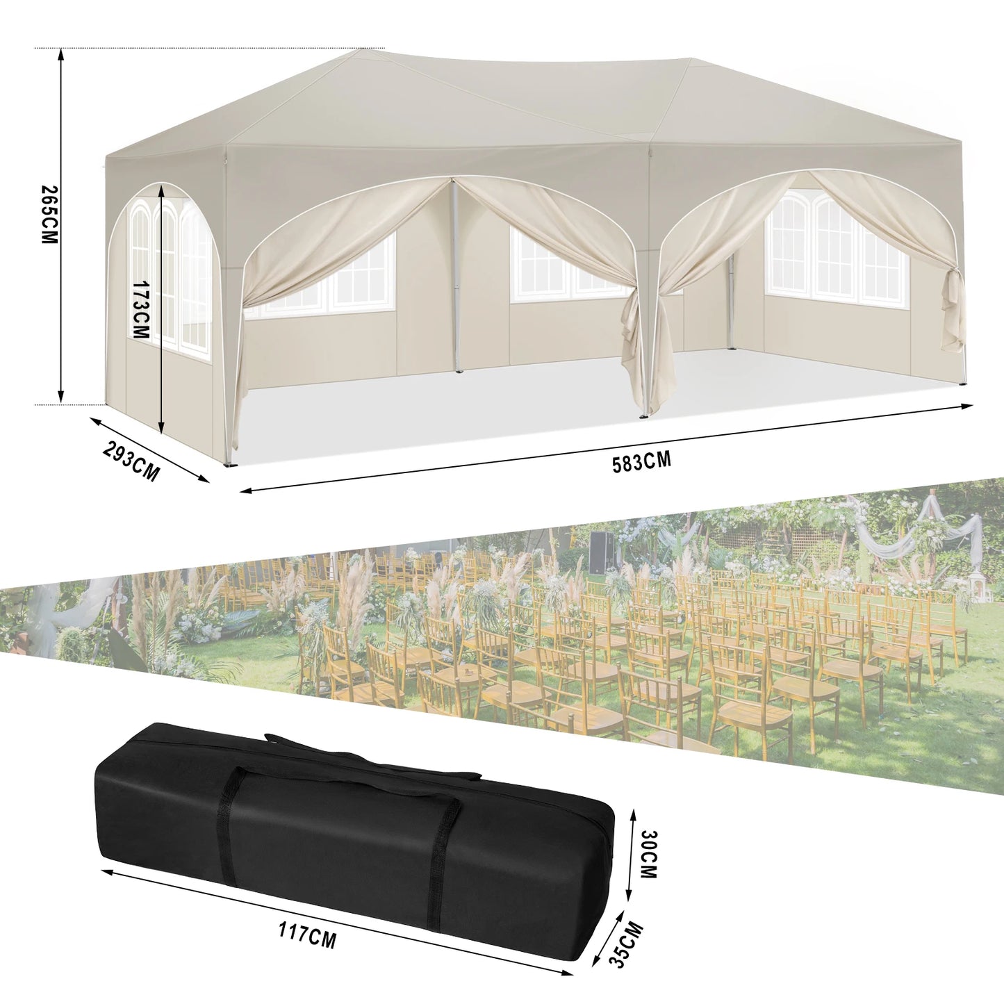 Pop-Up Tent – Tuinpaviljoen – Opblaasbare Tuintent – Buiten Shelter – 3x6 Meter – UV-Bescherming 98% – Verstelbare Hoogte - Beige