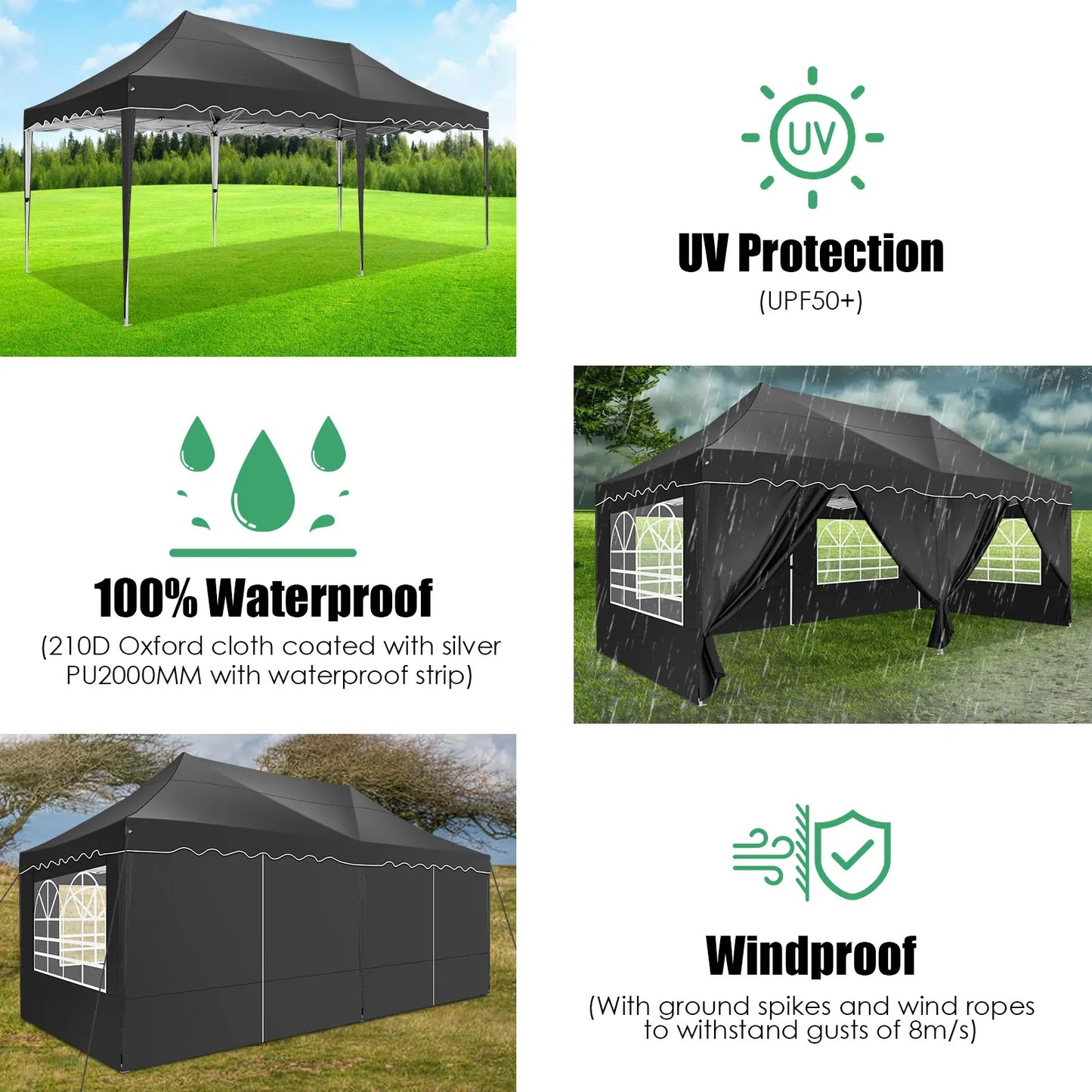 Partytent – Tent – Overkapping – Tuin Tent – 3x6 Meter – Waterdicht – UPF 50+ Bescherming - Blauw - QUORE