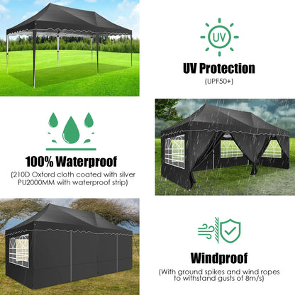Tuinpaviljoen – Tuinoverkapping – Partytent – Buitenverblijf – Overkapping – Roestvrij Stalen Frame – Waterdicht Oxford Doek - 3 x 6 Meter - Zwart