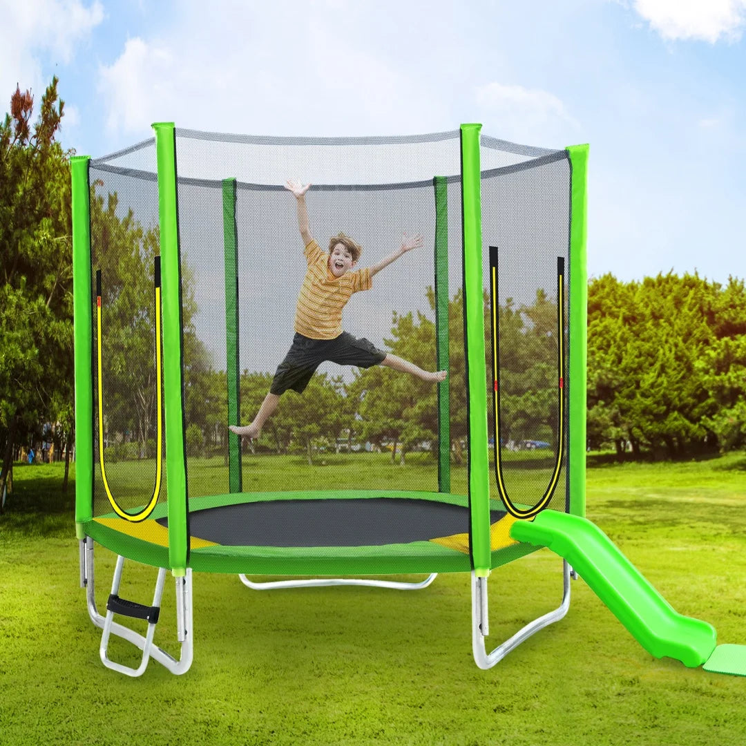 3-in-1 Speelset – Klimtoestel – Trampoline – Glijbaan – Veiligheidsnet – Belastbaar Tot 100 Kg – Weerbestendig - 293 x 213 x  204 cm