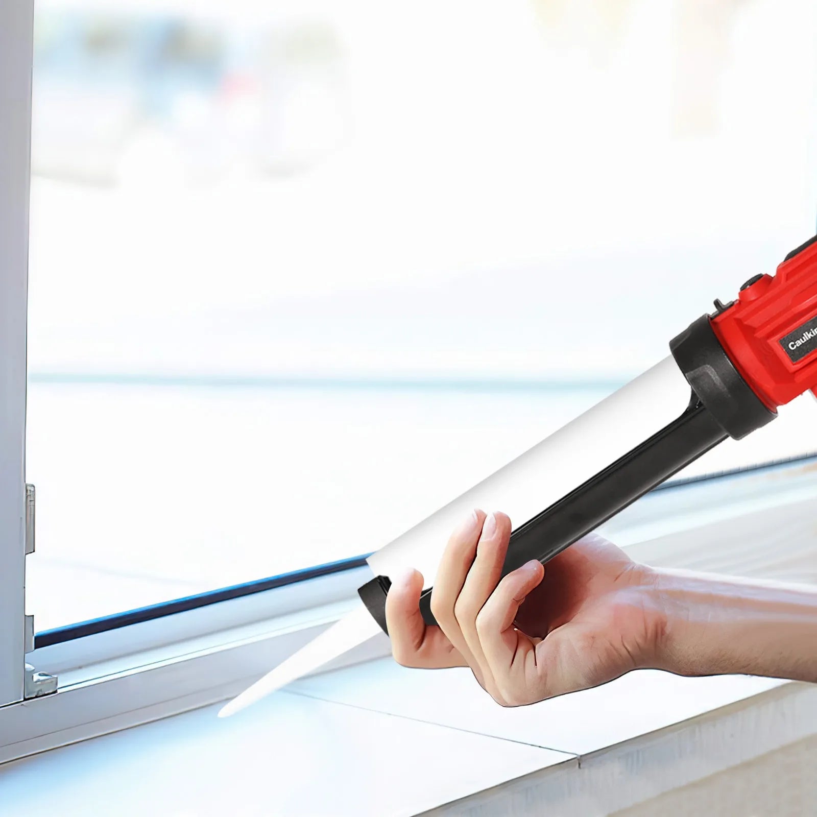 Elektrisch Kitpistool - Accu Kitspuit - Lijmpistool - 4 Snelheden - 18V - voor Deuren - Ramen - Meerdere Toepassingen - Langdurige Batterijduur - 1 Accu - Rood - QUORE