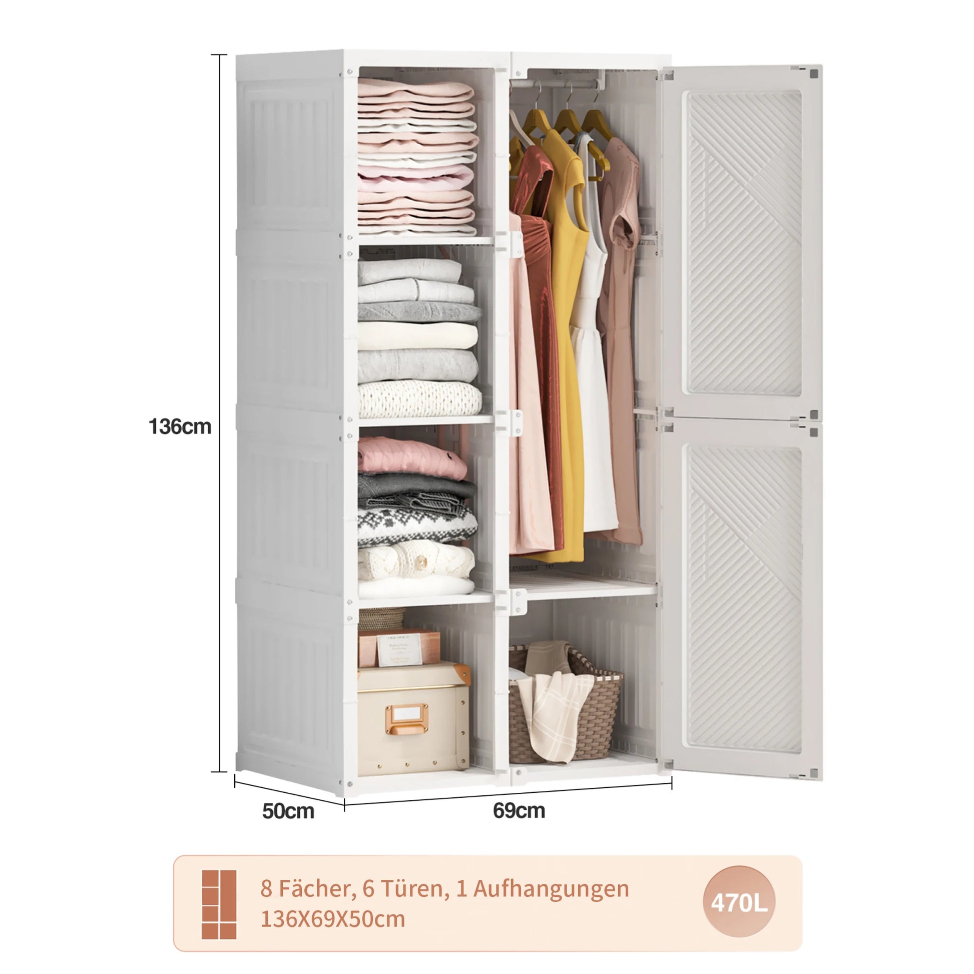 Opvouwbare Kledingkast – Kledingrek Kast – Garderobekast – Draagbare Kledingkast – Witte Deur – Lichtgewicht PP Plastic – Ruimtebesparend Design - QUORE