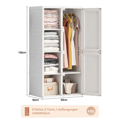 Opvouwbare Kledingkast – Kledingrek Kast – Garderobekast – Draagbare Kledingkast – Witte Deur – Lichtgewicht PP Plastic – Ruimtebesparend Design - QUORE
