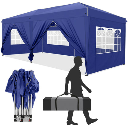 Vouwwagen – Pop-Up Tent – Opvouwbare Tent – Buiten Tent – Waterafstotend Oxford – 3x6 Meter – 6 Afneembare Zijwanden - Marineblauw