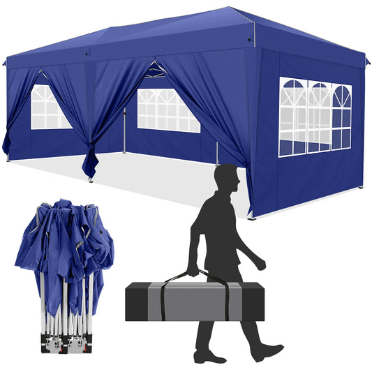 Vouwwagen – Pop-Up Tent – Opvouwbare Tent – Buiten Tent – Waterafstotend Oxford – 3x6 Meter – 6 Afneembare Zijwanden - Marineblauw