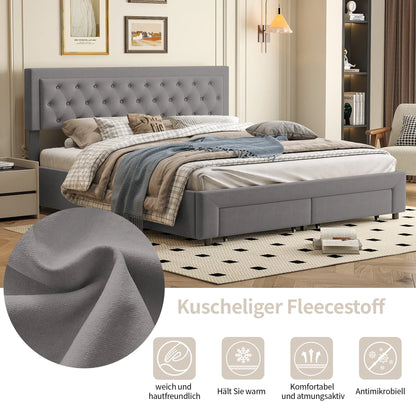 Gestoffeerd Tweepersoonsbed – Opbergbed – Hydronisch Bed – Ladebed – Modern Bed – 160 X 200 CM – Hydraulische Opbergbox en Ladefunctie – Grijze Velours Bekleding - QUORE