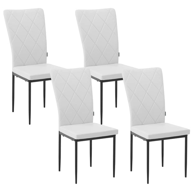 Chair - Dining Room Chairs - Set of 4 Leather Dining Room Chairs - Ergonomic - Metal Legs - High Backrest - Comfortable &amp; Stable - For Kitchen - Dining Room - 42x94.5x 59cm - White Leather