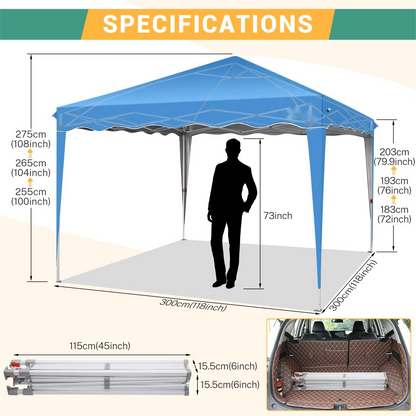 Paviljoen - Tuinpaviljoen - Partytent - Tuintent - Pop-up Kliksysteem - Stabiel - Vouwtent - Verwijderbaar Zijpanelen - Opvouwbaar - Waterdicht - Hoogte Verstelbaar - 50+UV-Bescherming - voor Tuin - Buiten - Achtertuin - 210D Oxford-stof - 3 x 3 m - Blauw