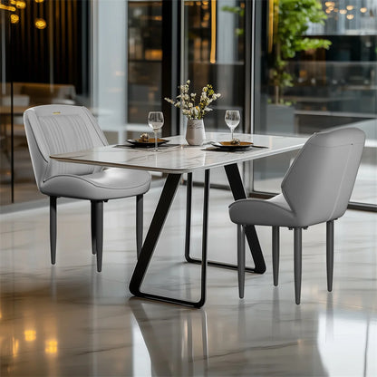 Eetkamerstoelen – Stoelen – Side Chairs – Armstoelen – Dining Chairs – Donkergrijs – PU-Leder Bekleding – Stevig Eucalyptus Houten Frame – Set van 2