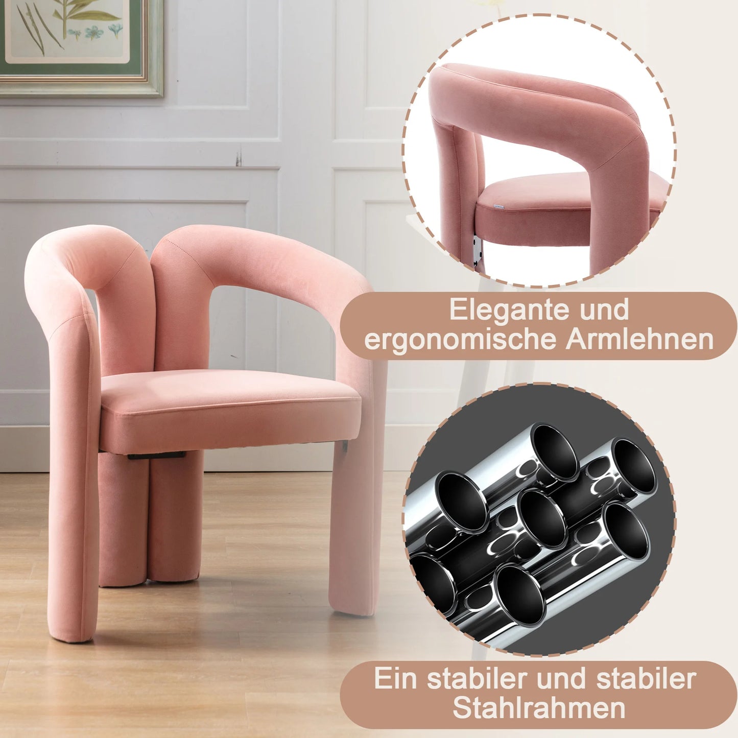 Eetkamerstoelen – Gestoffeerde Stoelen – Velvet Stoelen – Houten Stoelen – Comfortabele Zitting – Maximaal 150 Kg Draagvermogen - Roze