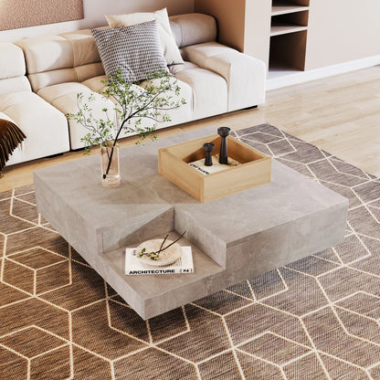 Salontafel – Koffietafel – Sofa Tafel – Bijzettafeltje – Woonkamertafel – Betonlook Tafelblad – Verwijderbare Opbergbox – 72x72x30 cm – Modern Minimalistisch Design
