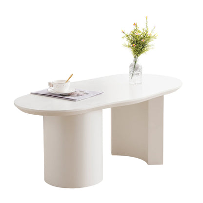 Salontafel – Design Salontafel – Moderne Tafel – Compacte Salontafel – MDF Materiaal – Onregelmatig Tafelblad - 100cm - Wit - QUORE
