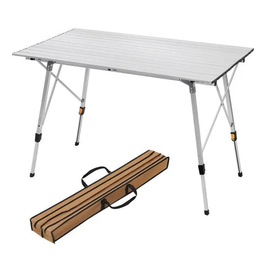Campingtafel - Klaptafel - Picknicktafel - Campingtafel Inklapbaar - 120x68,5cm - Opvouwbare -  Aluminium - In Hoogte Verstelbaar, Inclusief Draagtas - voor  4-6 Personen - Zilver
