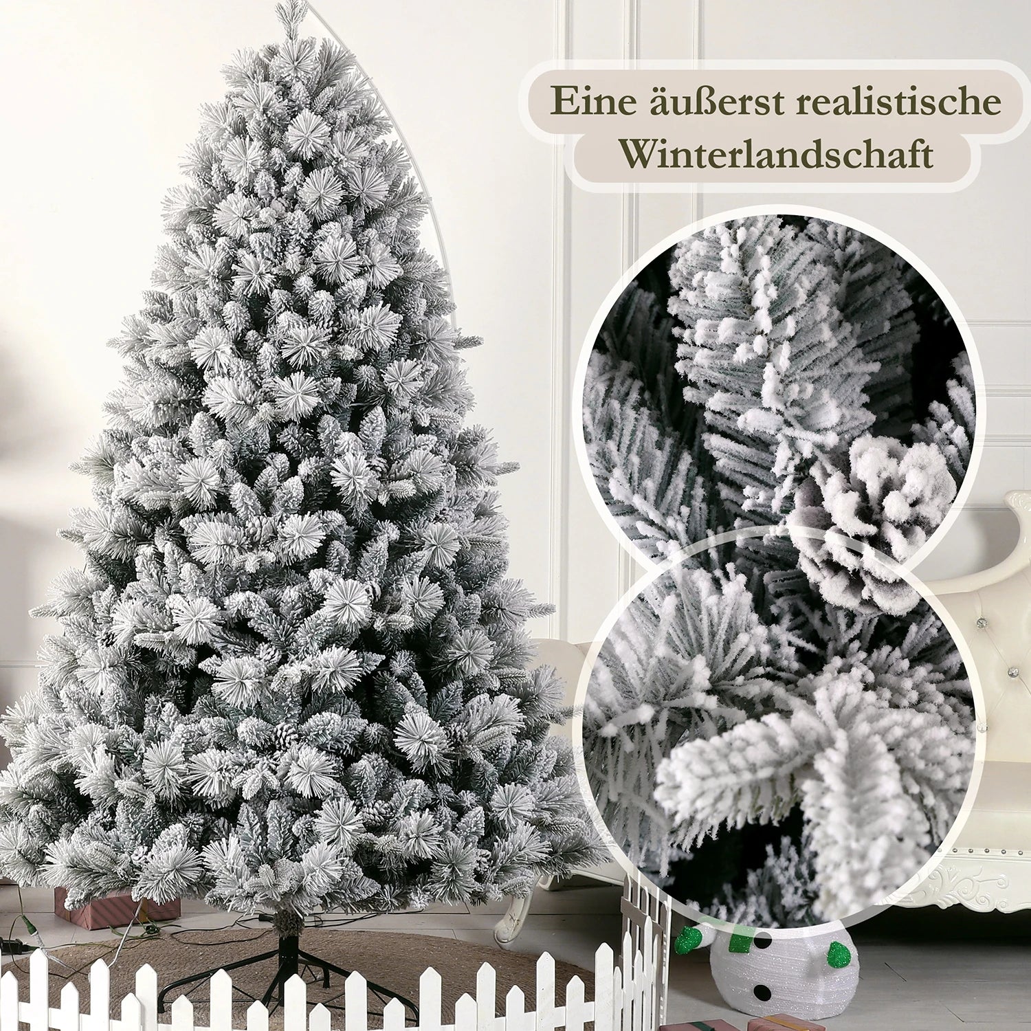 Witte Kunstkerstboom – Kunstkerstboom Met Sneeuweffect – LED Kerstboom – Feestelijke Boom – Decoratieve Kerstboom – 210 cm Met 350 Warmwitte LED’s – Stevige Metalen Voet - QUORE