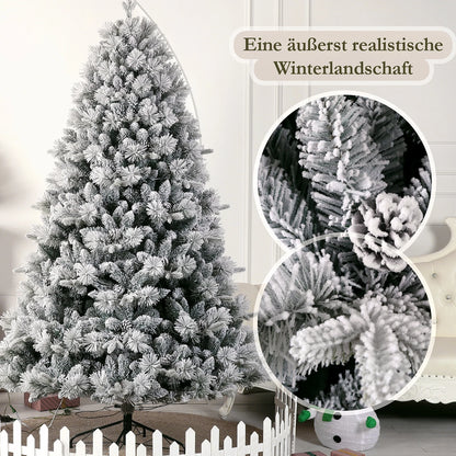 Witte Kunstkerstboom – Kunstkerstboom Met Sneeuweffect – LED Kerstboom – Feestelijke Boom – Decoratieve Kerstboom – 210 cm Met 350 Warmwitte LED’s – Stevige Metalen Voet - QUORE