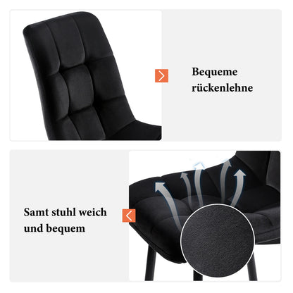 Eetkamerstoelen – Stoelen – Dining Chairs – Keukenstoelen – Woonkamerstoelen – Set van 4 Zwarte Fluwelen Stoelen – Stevig Metalen Frame met Hoog Zitcomfort