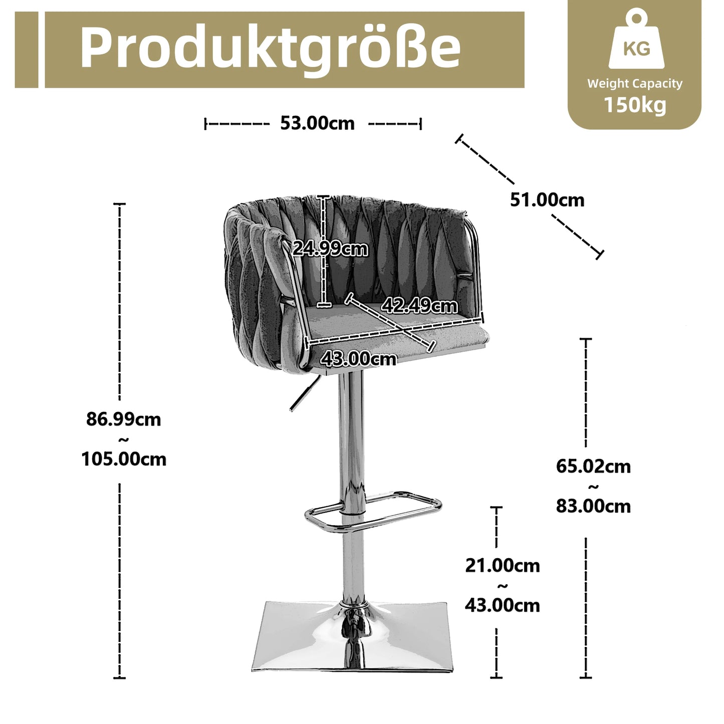 Barstoel – Barkruk – Keukenstoel – Caféstoel – Verstelbaar Van 63 Tot 87 Cm – 360° Draaibaar - Zwart