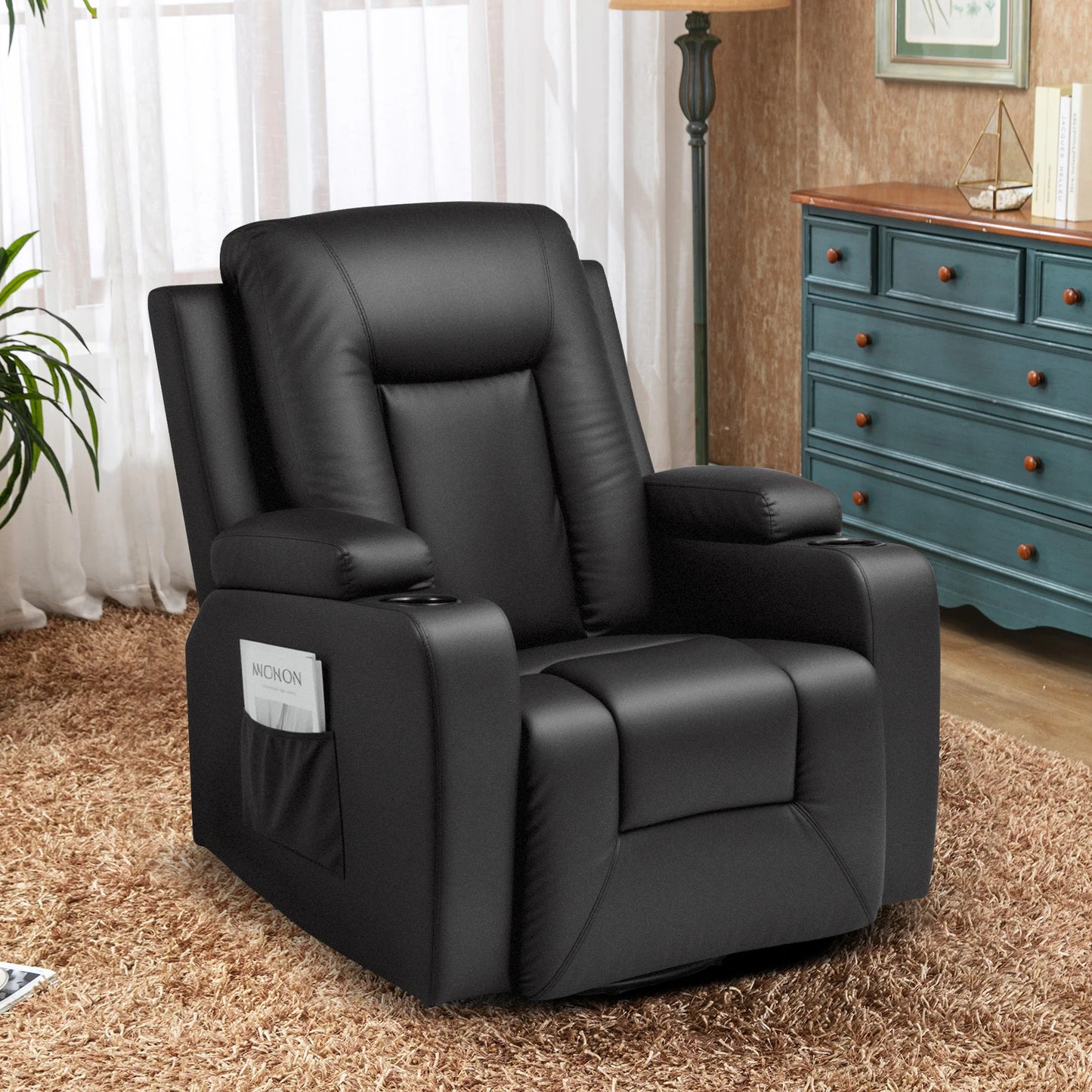 Relaxfauteuil – Relaxstoel – TV Fauteuil – Draaifauteuil – Kantelstoel – Zwart PU-leer – 160° Verstelbare Rugleuning – 360° Draaibaar