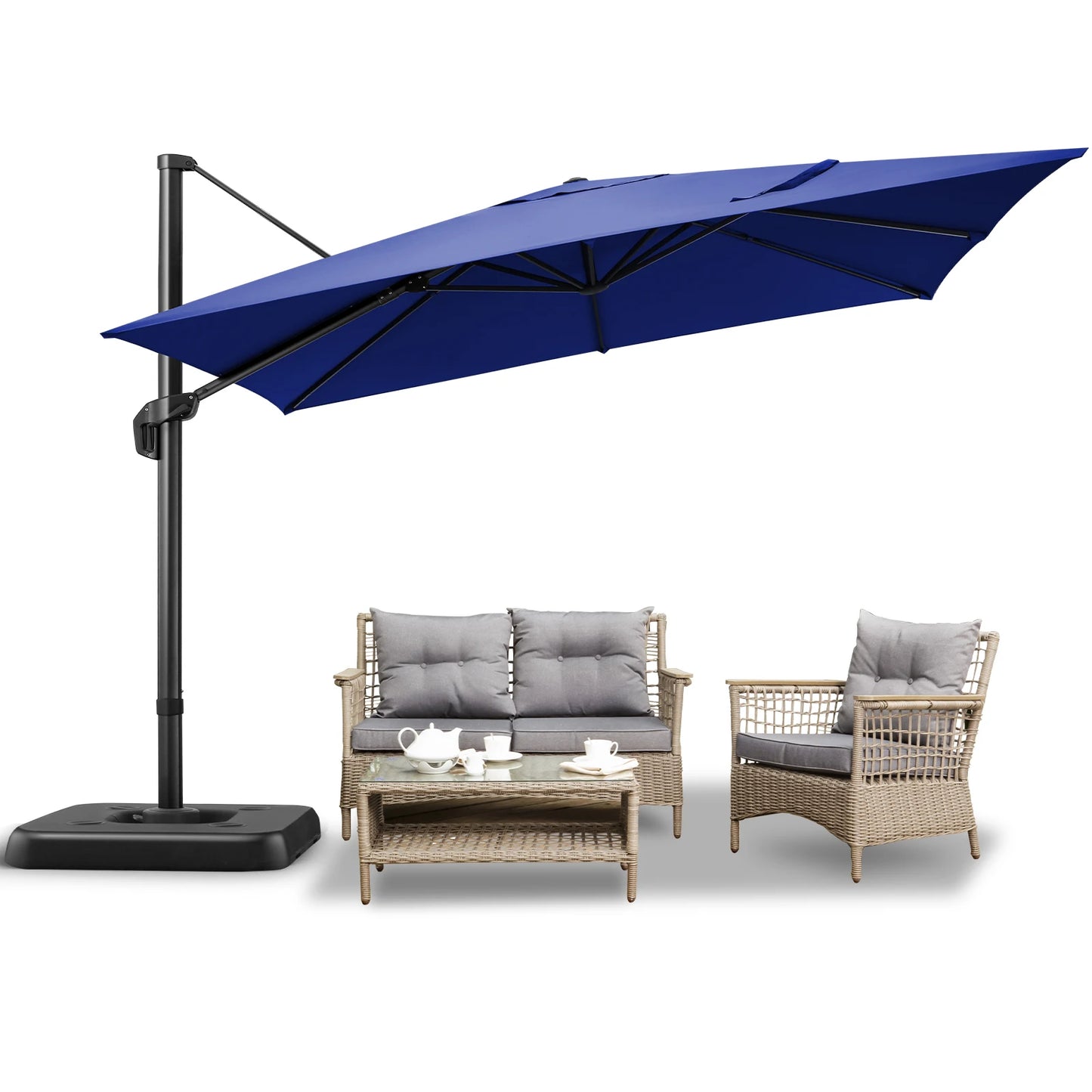 Parasol - Zweefparasol - Vrijdragende Parasol – Grote Parasol – Tuinparasol – Draaibare Parasol – 3X3 Meter – UV-Bestendig – Waterafstotend - Marineblauw