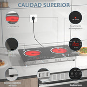 Inductie kookplaat - Induction Hob - Induction Cook Top - Inductie Fornuis - Elektrische Brander - 2 zones - Elektrische keramische kookplaat - met LED-display - 4-uurs timer - 9 vermogens - tot 3600 W - Veiligheidsslot - Zwart