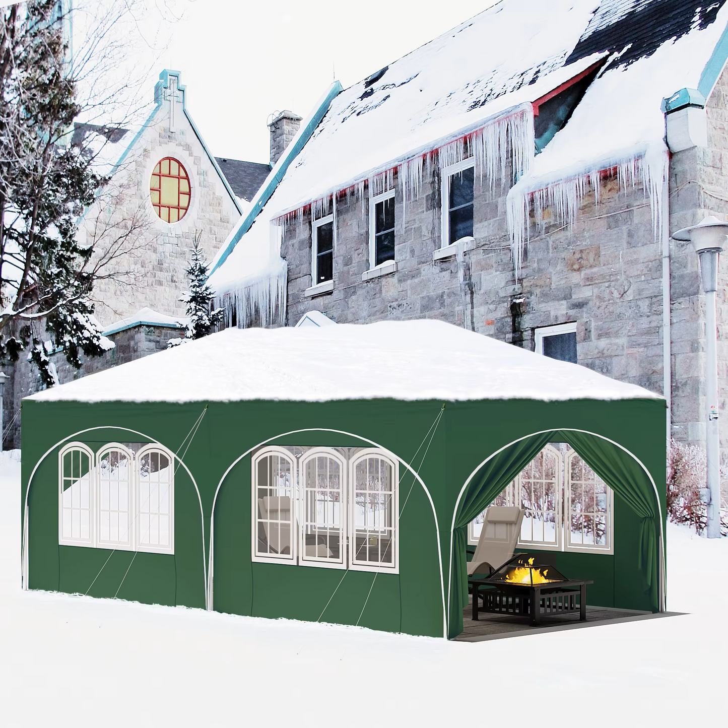 Paviljoen - Tuinpaviljoen - Partytent - Tuintent - Pop-up Kliksysteem - Stabiel - Opvouwbaar - Waterdicht - Winterbestendig - 50+UV-Bescherming - voor Tuin - Buiten - Achtertuin - 210D Oxford-doek - Ijzeren Buis - 3 x 6 m - Groen