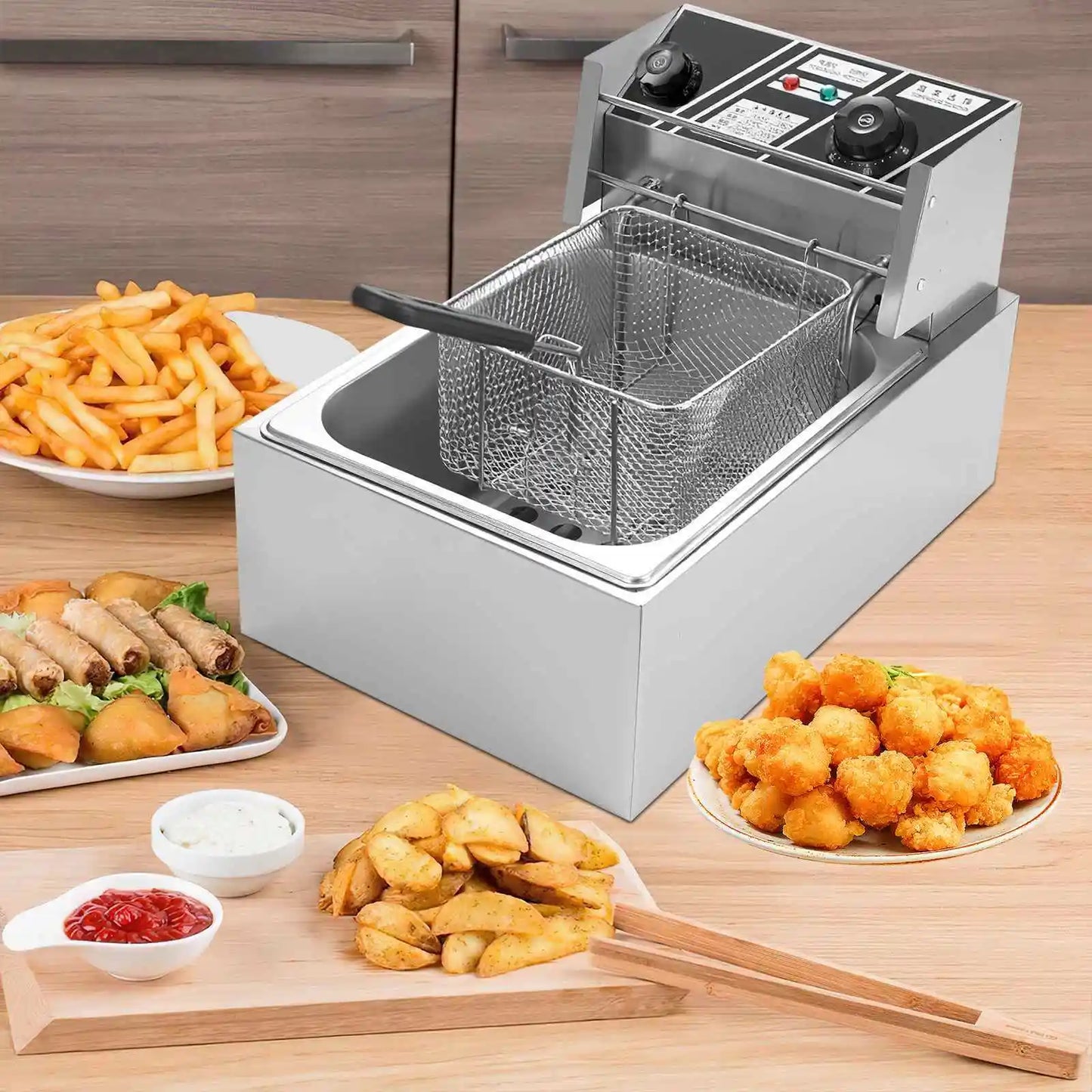 Elektrische Frituurpan - 6L – Frituurpan - 2500W – Roestvrij Staal – 50-200°C Temperatuurregeling – Voor Horeca - en Thuisgebruik - Eenvoudig Schoon te Maken