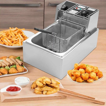 Elektrische Frituurpan - 6L – Frituurpan - 2500W – Roestvrij Staal – 50-200°C Temperatuurregeling – Voor Horeca - en Thuisgebruik - Eenvoudig Schoon te Maken