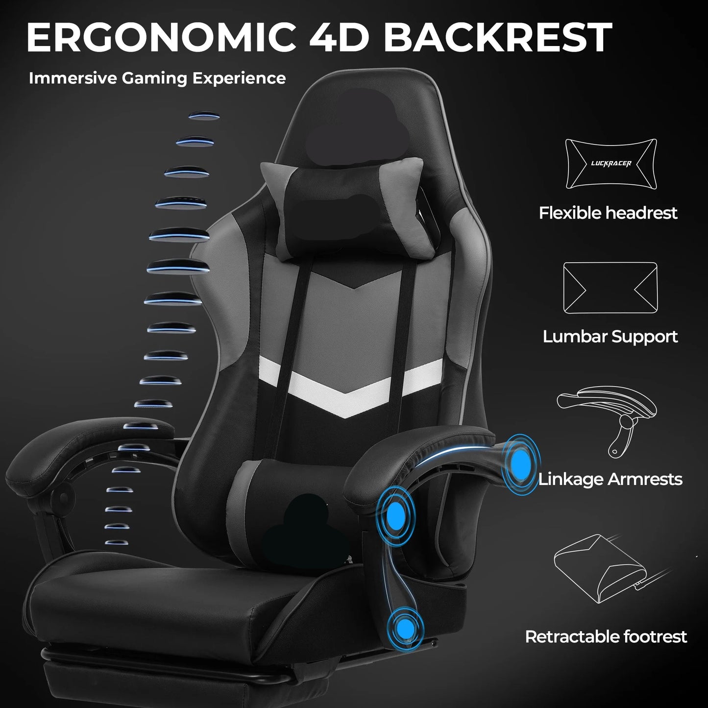 Ergonomische Gamingstoel – Bureaustoel – Gamestoel – Relaxstoel – Thuiswerkstoel – Verstelbare Rugleuning 135° – Ingebouwde Voetensteun - Wit - QUORE