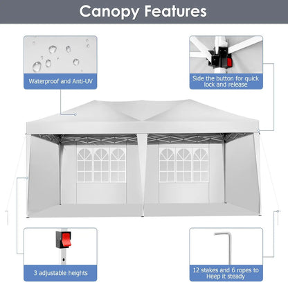 Partytent – Tent – Overkapping – Buitenluifel – 3x6 Meter – Waterdicht Oxford Doek – Verstelbaar Stalen Frame - Wit - QUORE