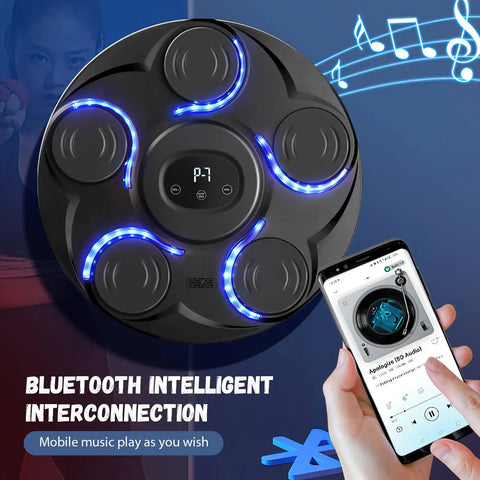 Music Boxing Machine - Music Boxing Machine voor de Muur - 7-Speed Boxing Machine - Gemonteerde Bluetooth Boks Trainer met RGB Verlichting & Handschoenen - Zwart