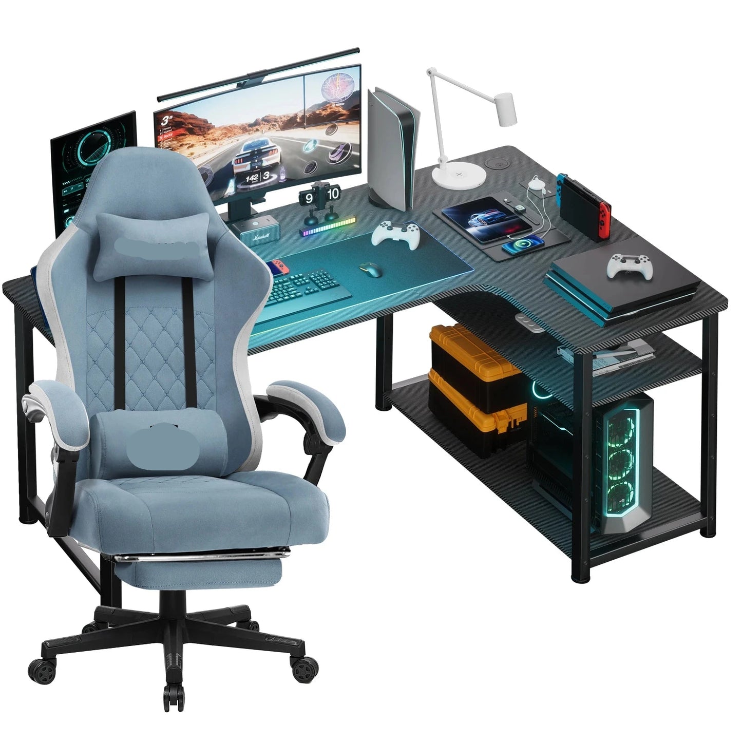 Gaming Bureau en Stoel Set – Gaming Desk – Werkplek Meubel – Computertafel – Gamestoel – Ergonomisch Design – Verstelbare Rugleuning