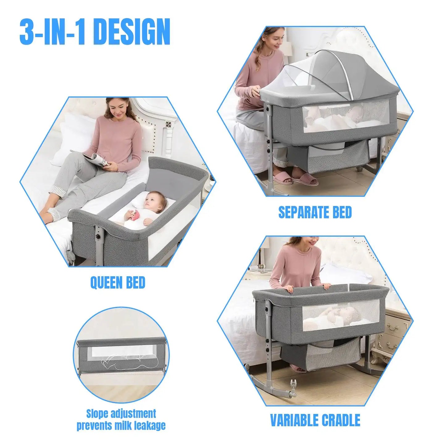 Elektrisch Babybed - Babybed - Babybedje - Wieg - Ledikant - Schommelbed - 3-in-1 - Verstelbare Hoogte - met Muskietennet - App-besturing - Afstandsbediening - Khaki