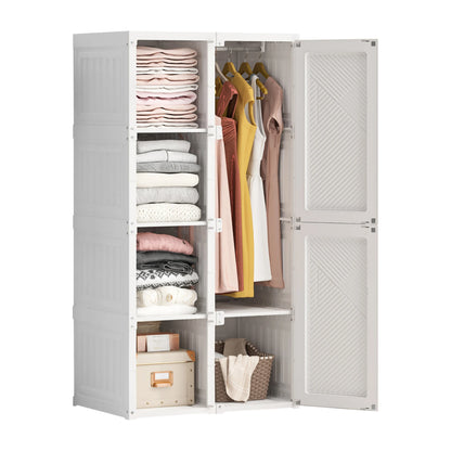 Rosahqnda Portable closet Dress Organizer Foldable Multi-purpose Cabinet living room Bedroom Wardrobe PP White