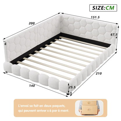 Sofa Bed – Slaapbank – Bedbank – Logeerbed – Multifunctioneel Bed – Wit – 140x200 cm – LED-Verlichting Onder Bed – USB- en Type-C Oplaadpunt – Cashmere Bekleding – Stevig Lattenbodemframe