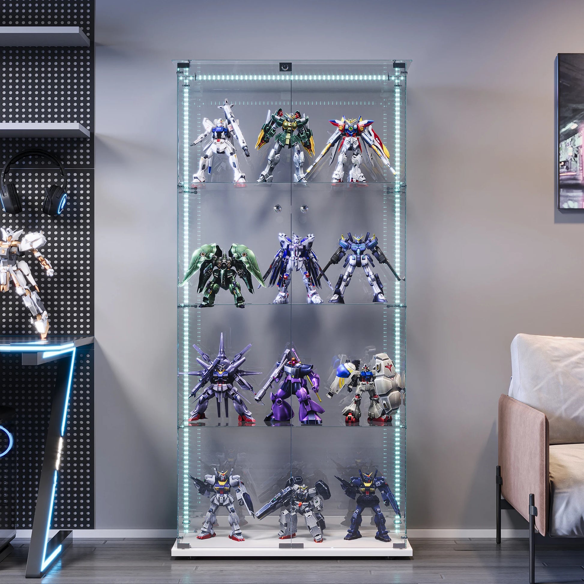 Glazen Vitrinekast – Displaykast – Vitrinekast Met Deuren – Opbergkast – Collectiekast – Wit Gelakt Hout Met LED-Verlichting – Veilig Slot - QUORE
