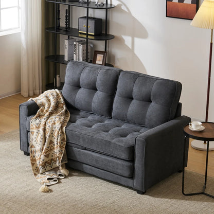 2-Persoons Slaapbank – Slaapbankbed – Bedbank – Loungebank – Compact Formaat – Inclusief Opbergvakken – Houten Frame - 151x75x86 cm - Grijs