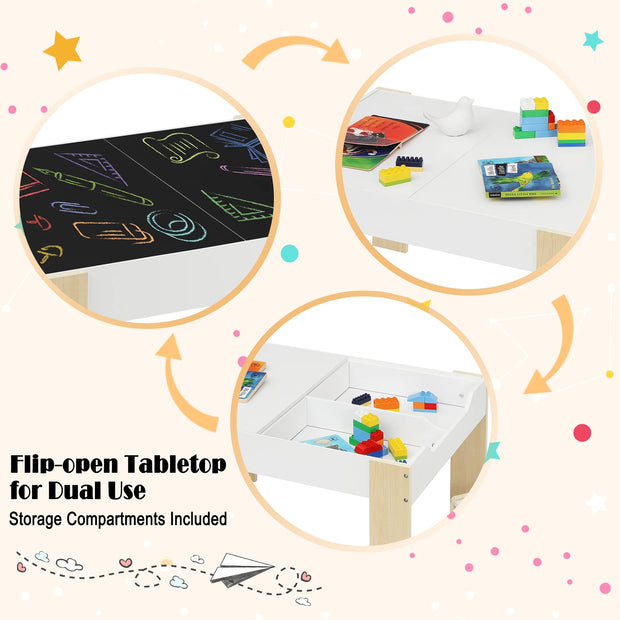 Kindertafel - Kindertafel en Stoelen Set - Kindertafel en Stoelen Set – Kindermeubilair met Opbergruimte – Tekentafel & Studie Bureau – Voor Kids & Kleuterschool – 81,5x48x60,5 cm – Wit & Lichte Eik